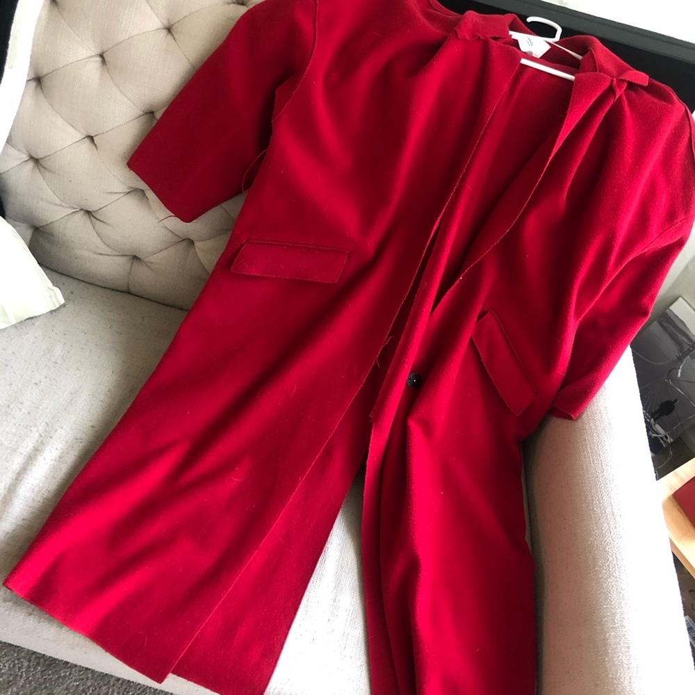 Bright red coat in bathrobe style